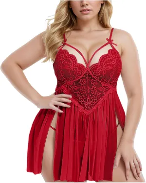 Womens Babydoll Exotic Lingerie Set Embroidered Sexy Chemise Nightie Mesh Lace Slutty Teddy Flattering Sleepwear