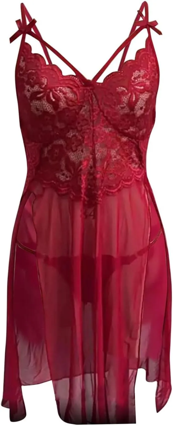 Womens Babydoll Womens Exotic Lingerie Sets Mesh Split Nightie Chemise Lace Cami Color Block Plus Size Sheer Teddy