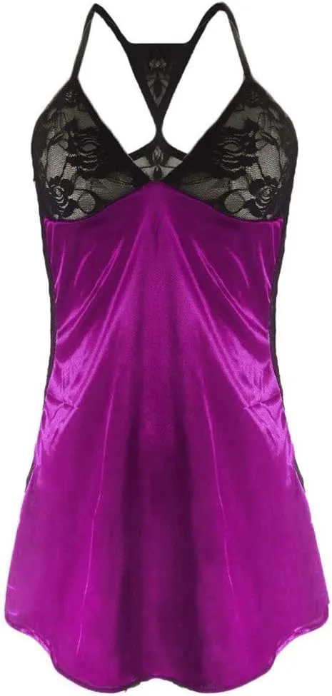 Womens Babydoll Womens Sexy Lingerie Set for Sex V Neck Color Block Chemise Nightie Satin Lace Flattering Nightwear