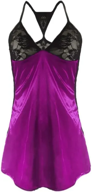 Womens Babydoll Womens Sexy Lingerie Set for Sex V Neck Color Block Chemise Nightie Satin Lace Flattering Nightwear