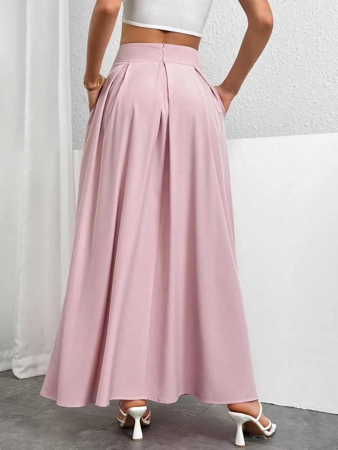 Women's Basic High Waist Casual Women's Loose Flared High-Waist Long A-Line Maxi Skirt Casual Skirts