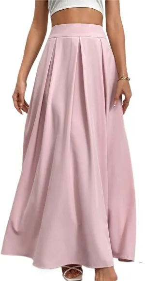 Women's Basic High Waist Casual Women's Loose Flared High-Waist Long A-Line Maxi Skirt Casual Skirts