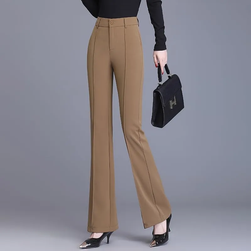 Women's Black Flared Dress Pants, High Waisted, Stretchy