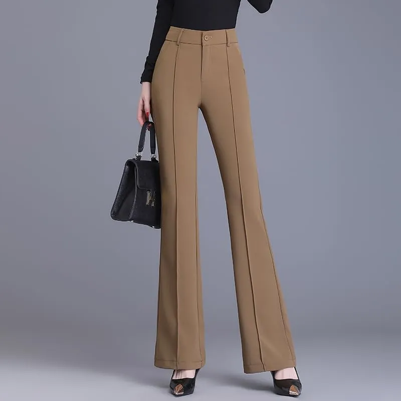 Women's Black Flared Dress Pants, High Waisted, Stretchy