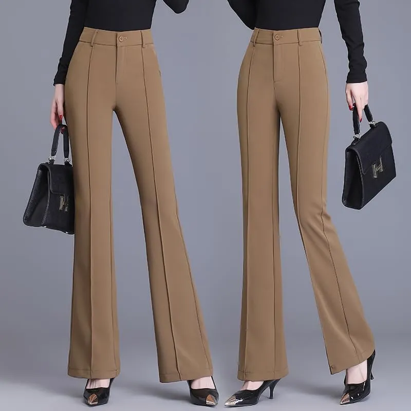 Women's Black Flared Dress Pants, High Waisted, Stretchy