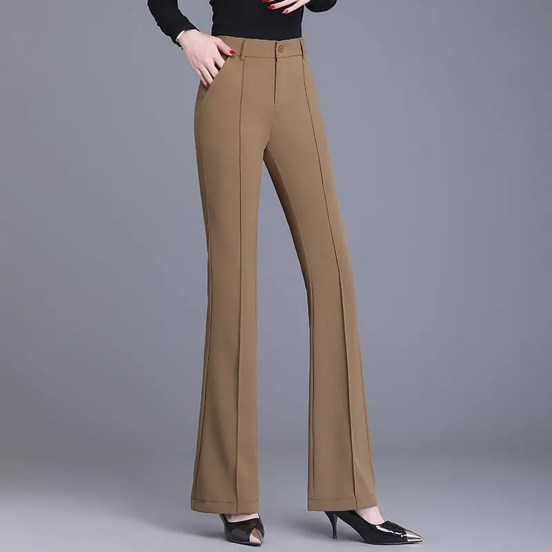 Women's Black Flared Dress Pants, High Waisted, Stretchy