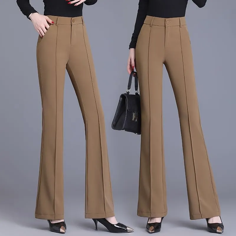 Women's Black Flared Dress Pants, High Waisted, Stretchy