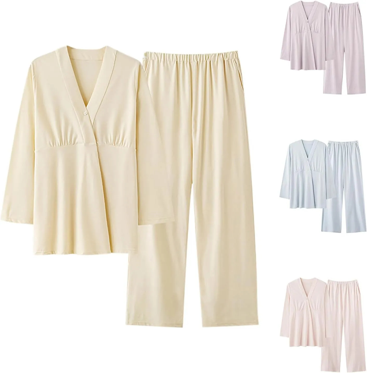 Women's Built in Bra Maternity Pajamas Soft Nursing Postpartum Lounge Sets for Breastfeeding Cotton Pregnancy 2 Piece Pjs