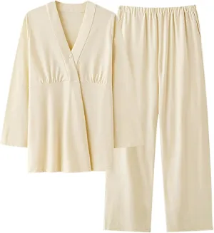 Women's Built in Bra Maternity Pajamas Soft Nursing Postpartum Lounge Sets for Breastfeeding Cotton Pregnancy 2 Piece Pjs