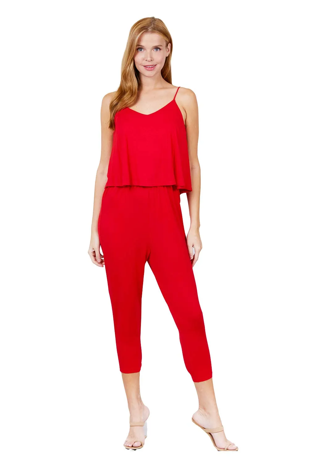 Women's Cami Layered Capri Knit Jumpsuit