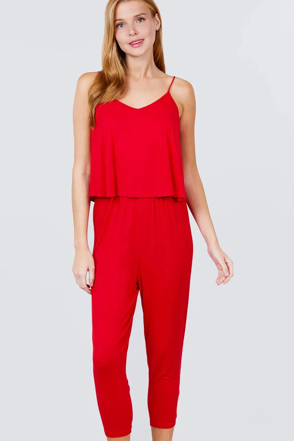 Women's Cami Layered Capri Knit Jumpsuit