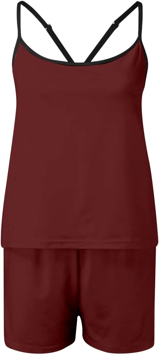 Womens Cami Pajama Sets 2 Piece Cute Cami Tops Shorts Sleepwear Lounge Camisoles Pj Set Ladies Comfy Loungewear