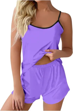 Womens Cami Pajama Sets Cute Cami Tops Shorts 2 Piece Camisoles Pj Set Sleepwear Lounge Ladies Comfy Loungewear