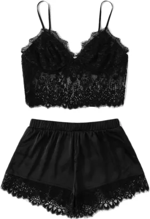 Women's Cami Top and Shorts Lounge Set Camisole 2 Piece Lingerie Sets for Women Sexy Plus Size Camisole Top Soft Lace
