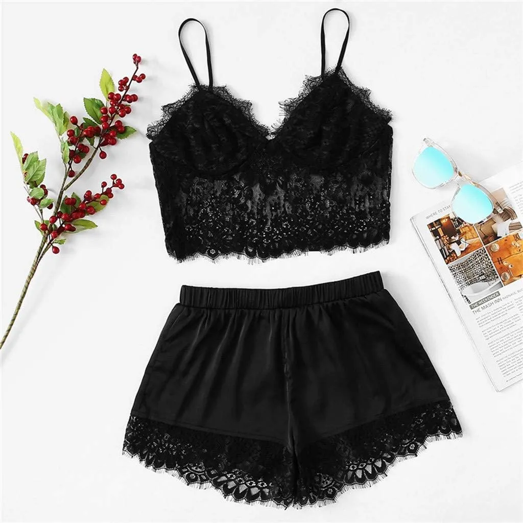 Women's Cami Top and Shorts Lounge Set Camisole 2 Piece Lingerie Sets for Women Sexy Plus Size Camisole Top Soft Lace