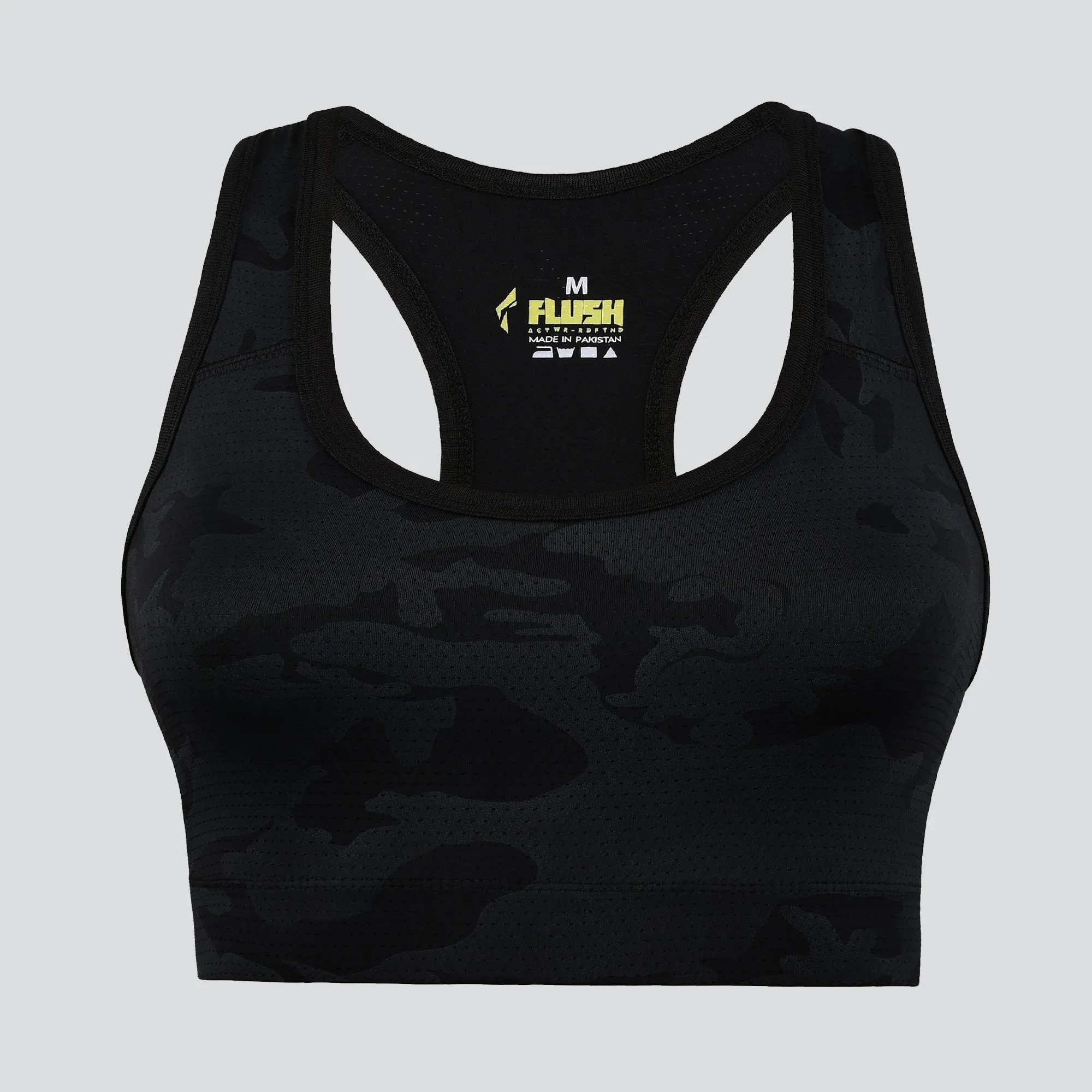 Women's Camo Sports Bra, Support for Yoga Gym - Black