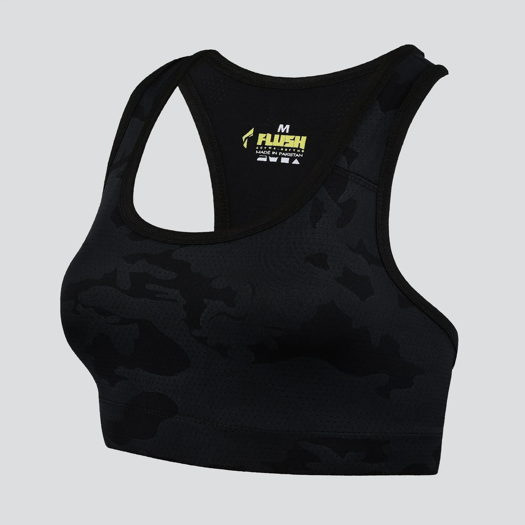 Women's Camo Sports Bra, Support for Yoga Gym - Black