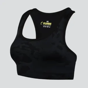 Women's Camo Sports Bra, Support for Yoga Gym - Black