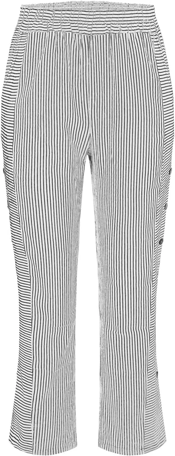 Womens Casual Linen High Waist Pants Elastic Waist Trouser Wide Leg High Waist Adjustable Knot Loose Casual Trousers