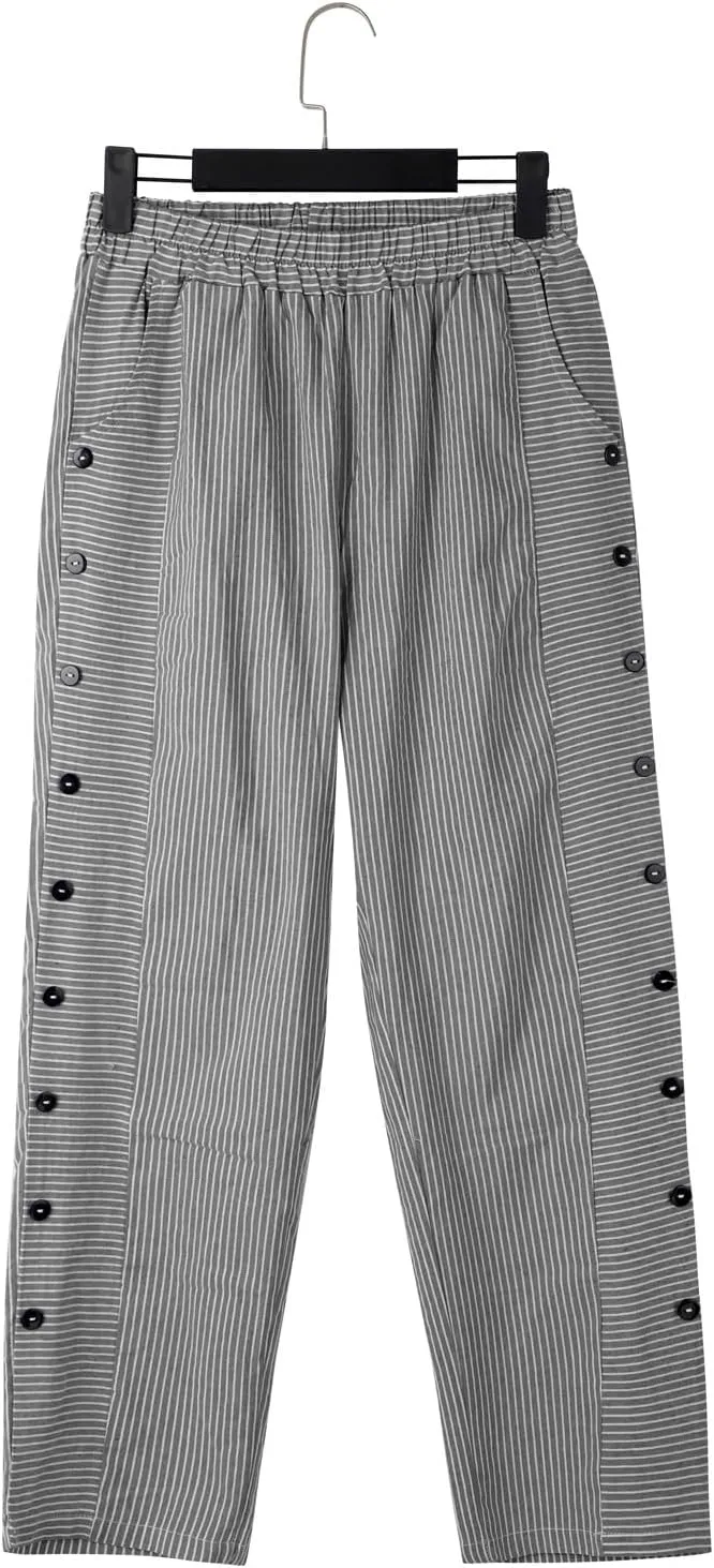 Womens Casual Linen High Waist Pants Elastic Waist Trouser Wide Leg High Waist Adjustable Knot Loose Casual Trousers
