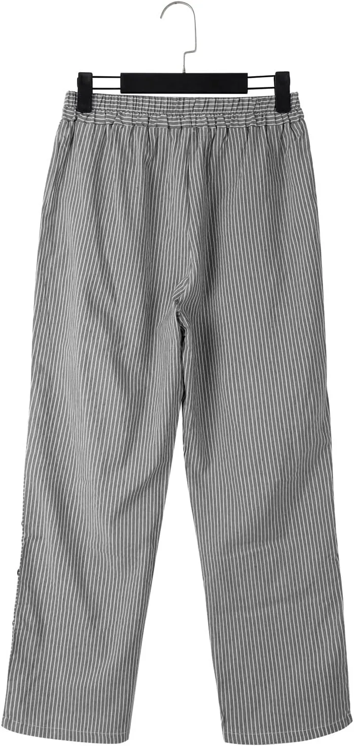 Womens Casual Linen High Waist Pants Elastic Waist Trouser Wide Leg High Waist Adjustable Knot Loose Casual Trousers