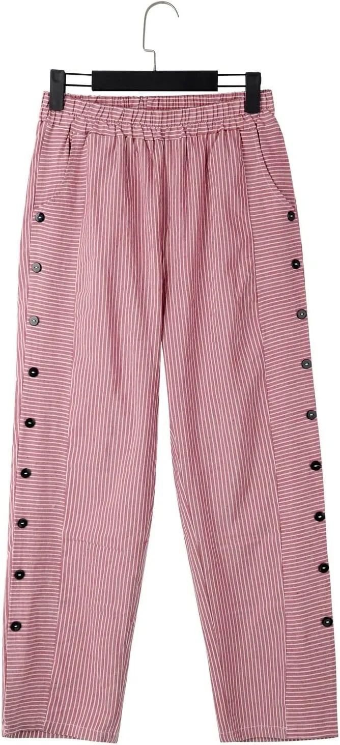 Womens Casual Linen High Waist Pants Elastic Waist Trouser Wide Leg High Waist Adjustable Knot Loose Casual Trousers