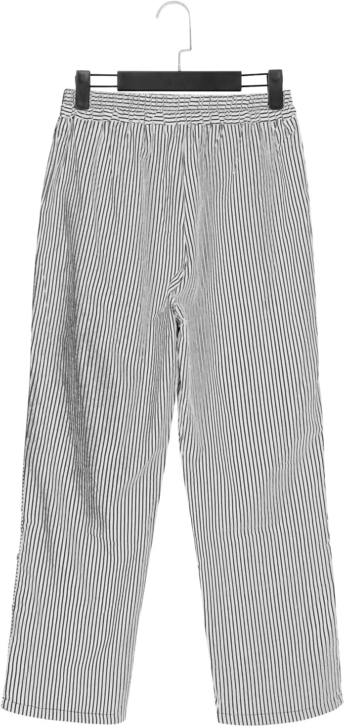 Womens Casual Linen High Waist Pants Elastic Waist Trouser Wide Leg High Waist Adjustable Knot Loose Casual Trousers