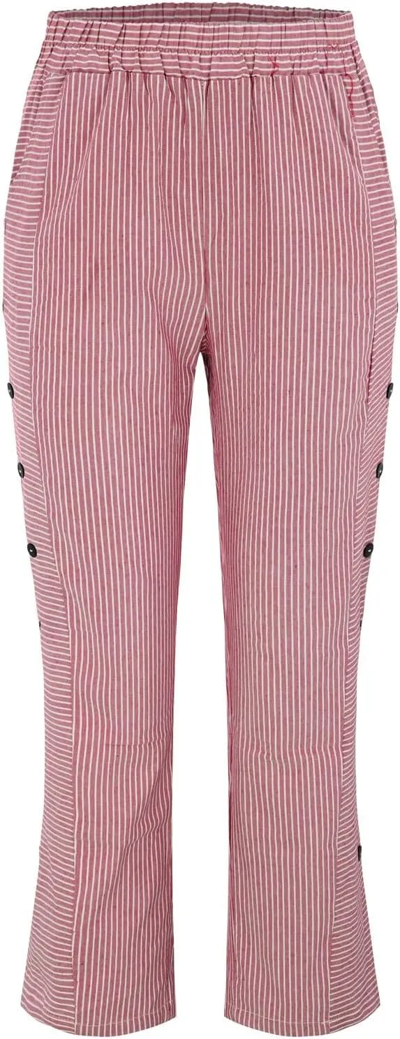 Womens Casual Linen High Waist Pants Elastic Waist Trouser Wide Leg High Waist Adjustable Knot Loose Casual Trousers