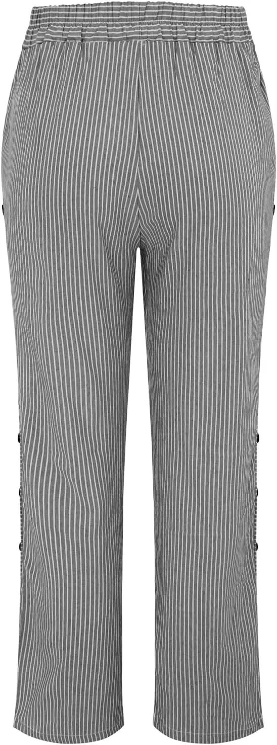 Womens Casual Linen High Waist Pants Elastic Waist Trouser Wide Leg High Waist Adjustable Knot Loose Casual Trousers