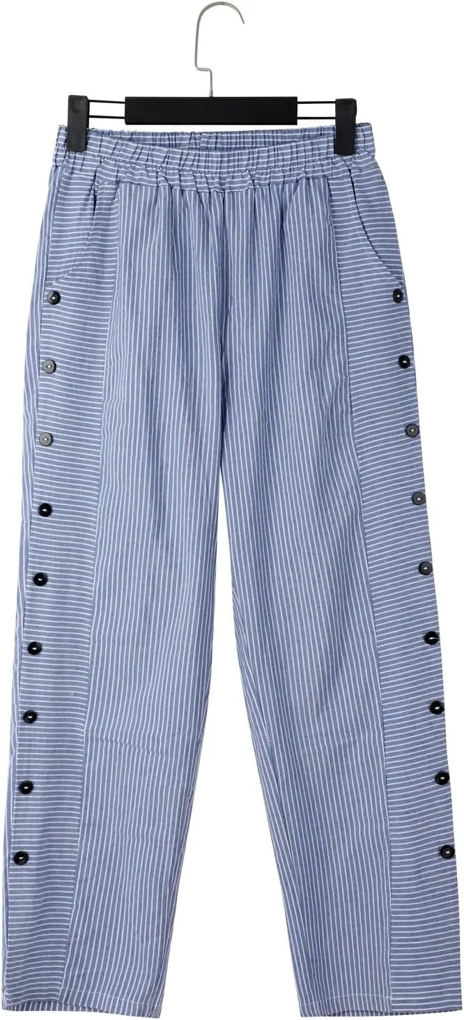 Womens Casual Linen High Waist Pants Elastic Waist Trouser Wide Leg High Waist Adjustable Knot Loose Casual Trousers