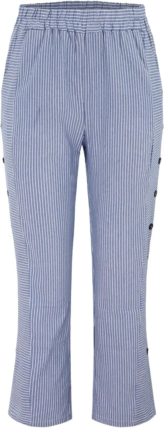 Womens Casual Linen High Waist Pants Elastic Waist Trouser Wide Leg High Waist Adjustable Knot Loose Casual Trousers