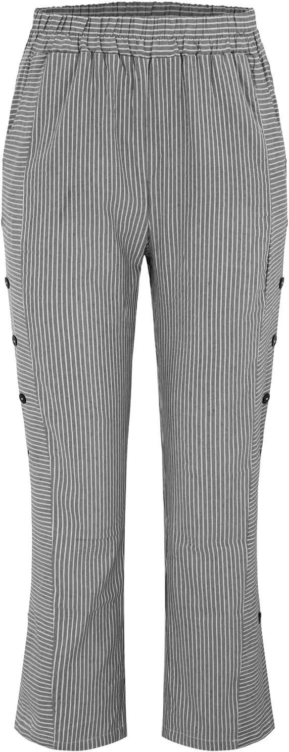 Womens Casual Linen High Waist Pants Elastic Waist Trouser Wide Leg High Waist Adjustable Knot Loose Casual Trousers