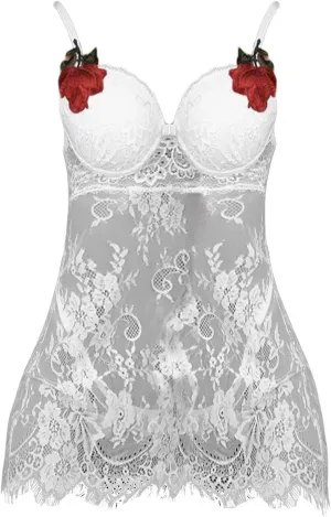 Womens Chemise Lingerie Sets for Women Embroidered Lace Babydoll Nightie Color Block Mesh for Sex Play Nightgown Sexy