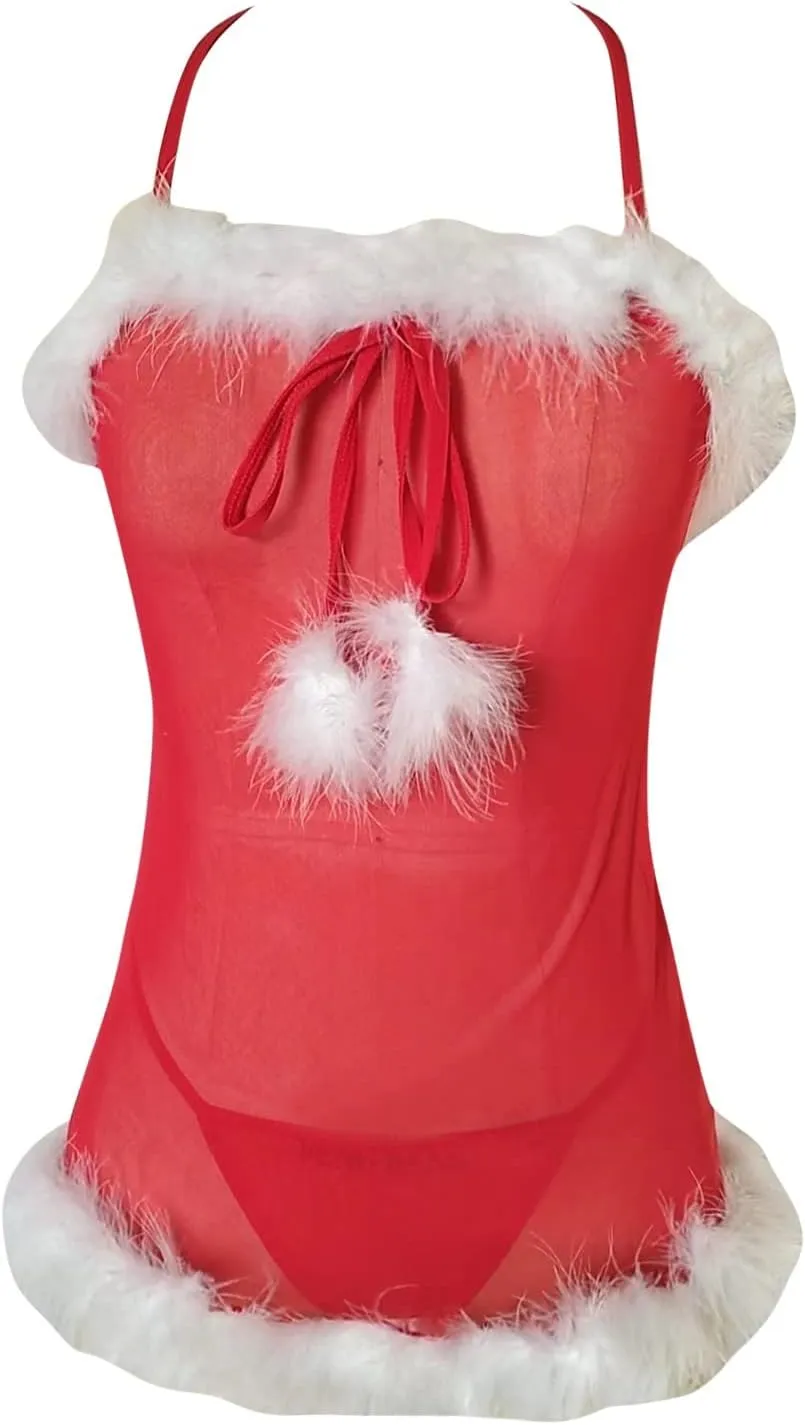 Womens Chemise Sexy Lingerie Set for Women Mesh Strap Nightie Babydoll Christmas See Through for Sex Play Lace