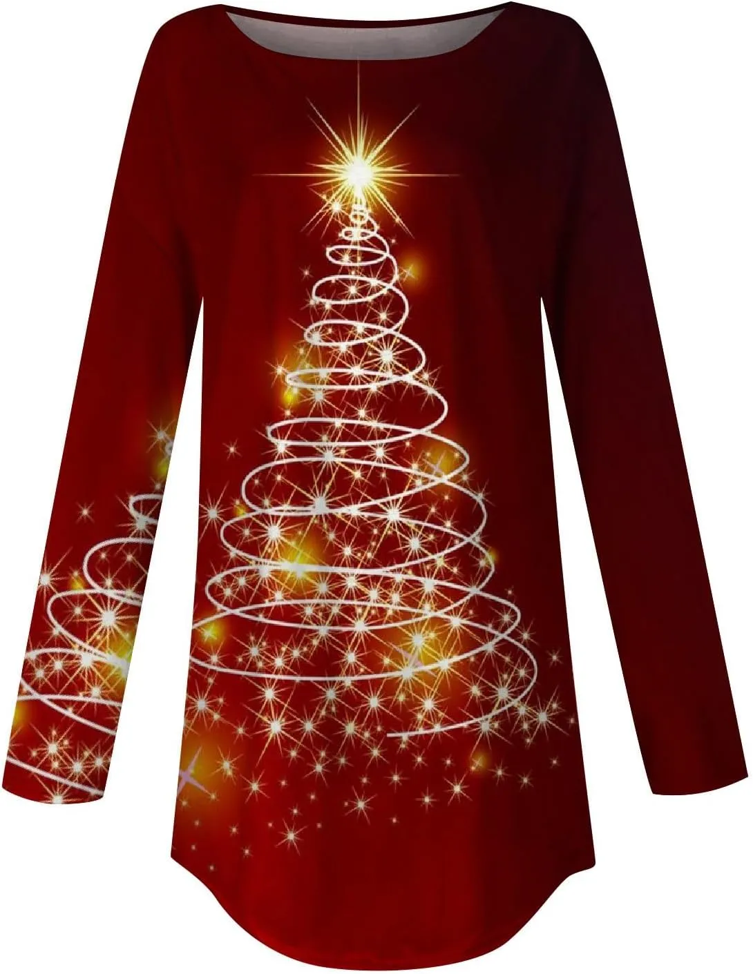 Womens Clothes Long Sleeve Christmas Print Pullover Tops Crewneck Casual Loose Outfits Classic Winter T Shirt
