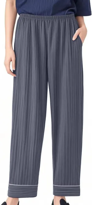 Womens Comfy Stretch Wide Leg Lounge Casual Pants Cotton Lightweight Pajamas Bottoms Soft Elastic Waist Sleep Pants