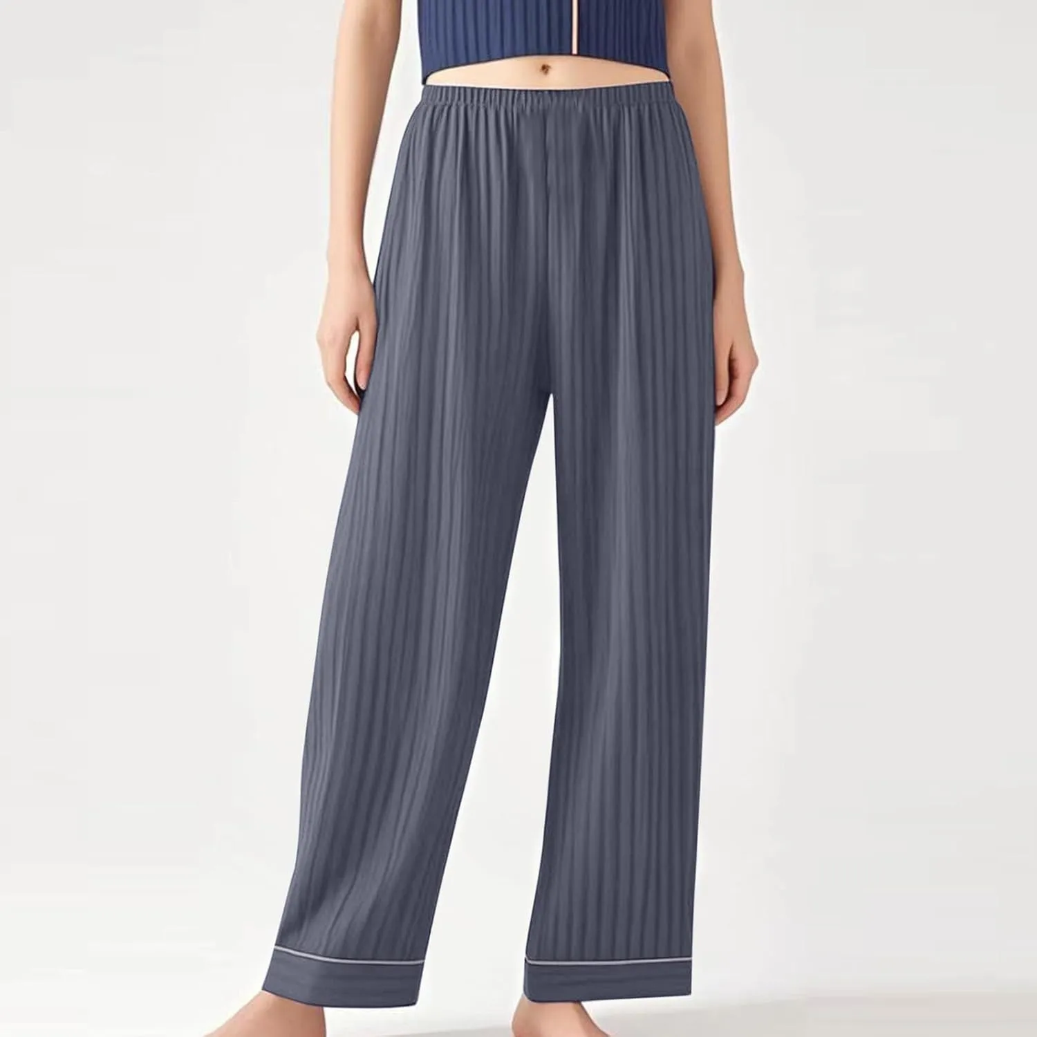 Womens Comfy Stretch Wide Leg Lounge Casual Pants Cotton Lightweight Pajamas Bottoms Soft Elastic Waist Sleep Pants