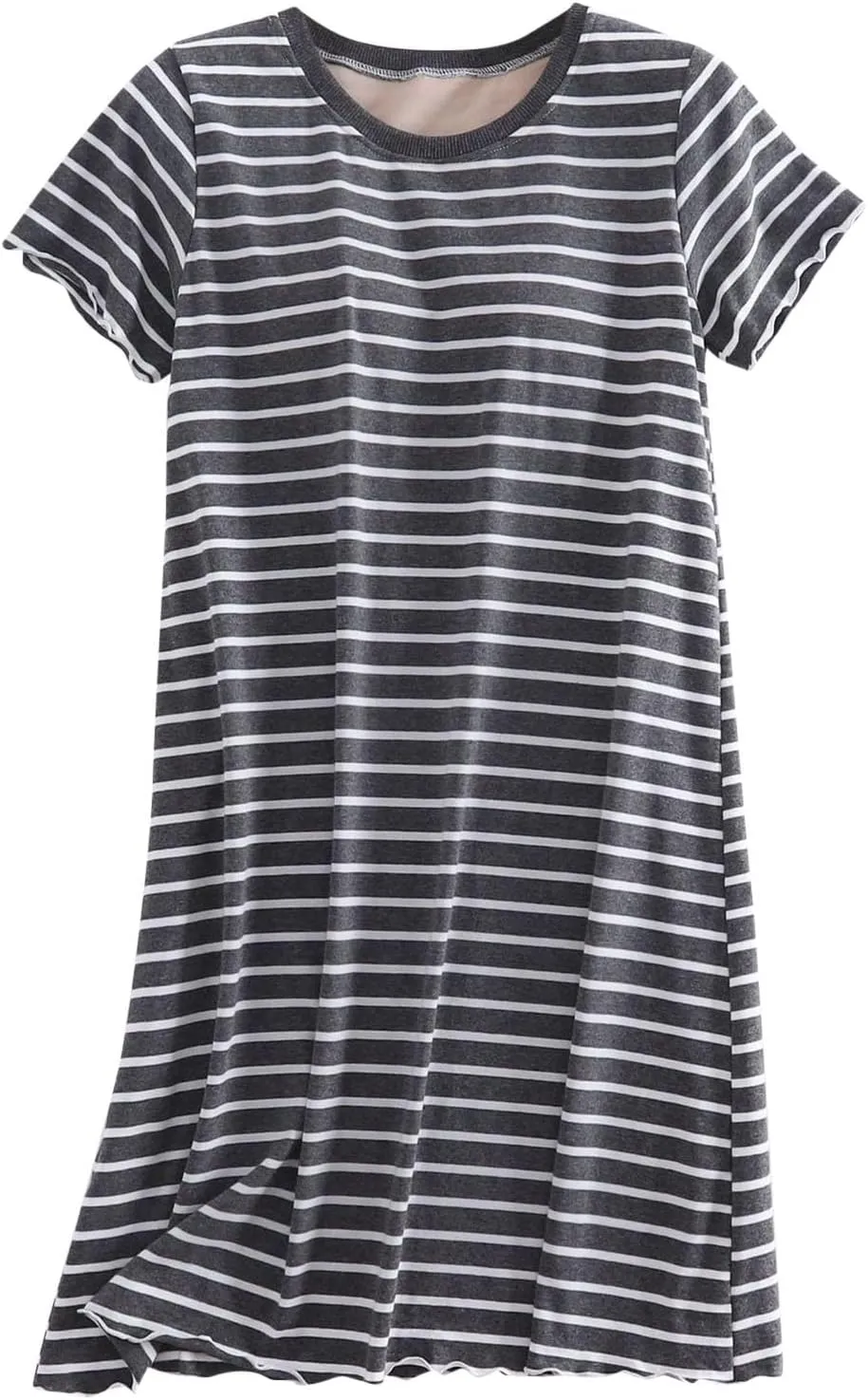 Women's Cotton Striped Nightgown Soft Sleep Dress Summer Short Sleeve Loose Comfy Sleepwear with Built in Shelf Bra