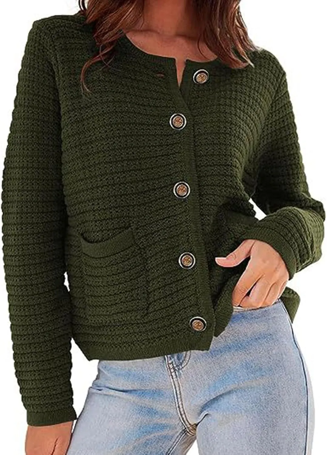 Womens Cropped Sweaters Long Sleeve Casual Button Down Cable Knit Chunky Open Front Cardigan Jackets Fall Sweaters