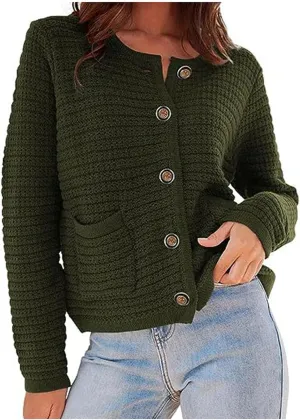 Womens Cropped Sweaters Long Sleeve Casual Button Down Cable Knit Chunky Open Front Cardigan Jackets Fall Sweaters