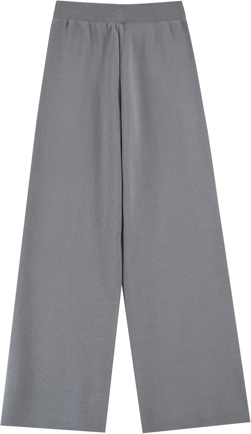 Women's Double-Breasted Knit Lounge Set Relaxed Fit Knit Fabric Stylish Loungewear Wide Leg Pants Picnic Holiday Outfit