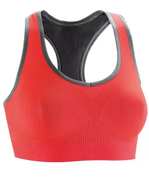 Women's fitness compression sports bra top | Hot Coral/Phantom Grey