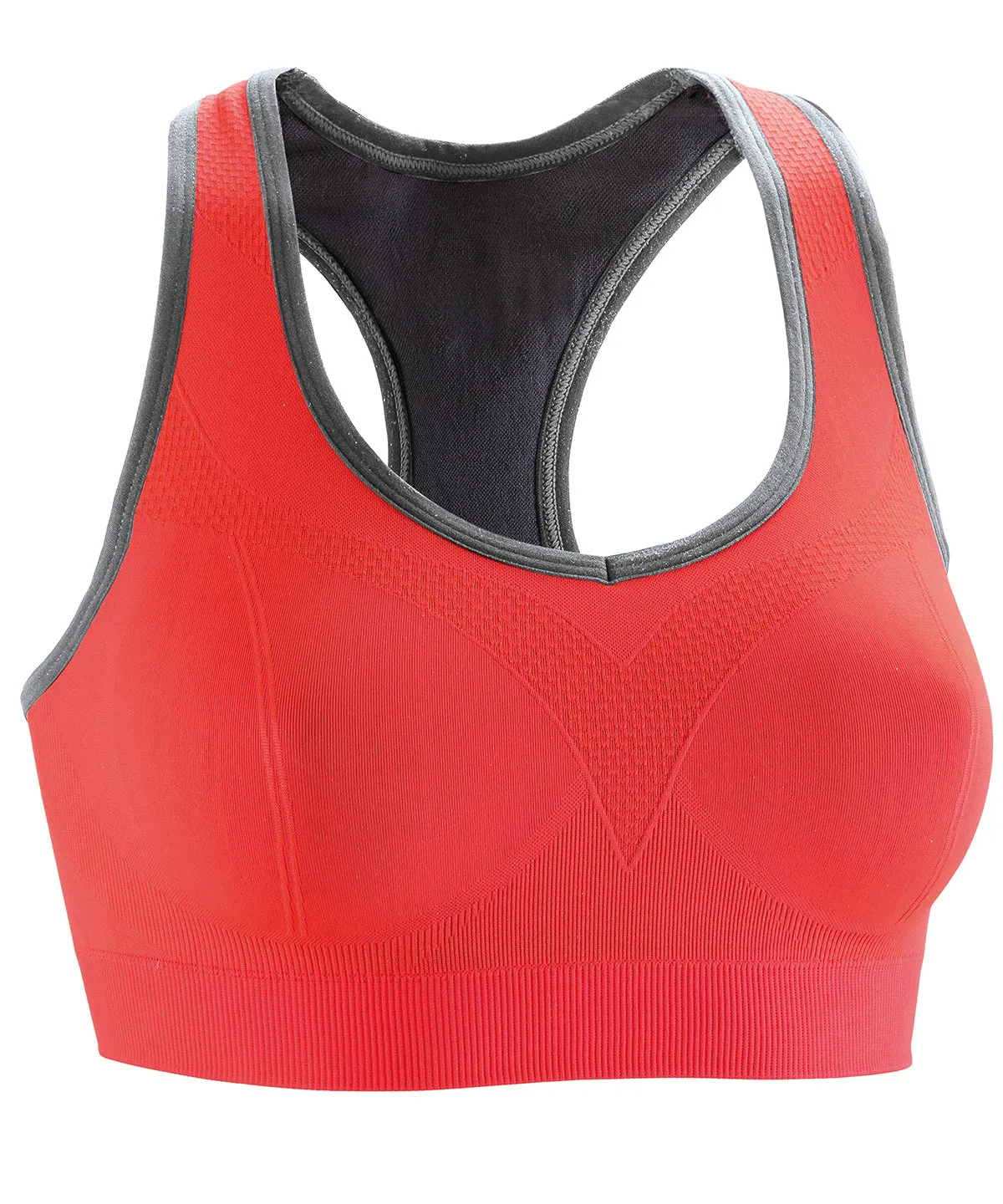 Women's fitness compression sports bra top | Hot Coral/Phantom Grey