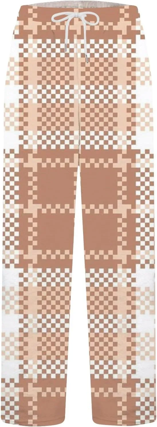 Womens Flannel Fluffy Pajama Pants Plaid Stretch Comfy Lounge Pants Drawstring Sleep Pajamas Bottoms with Pockets