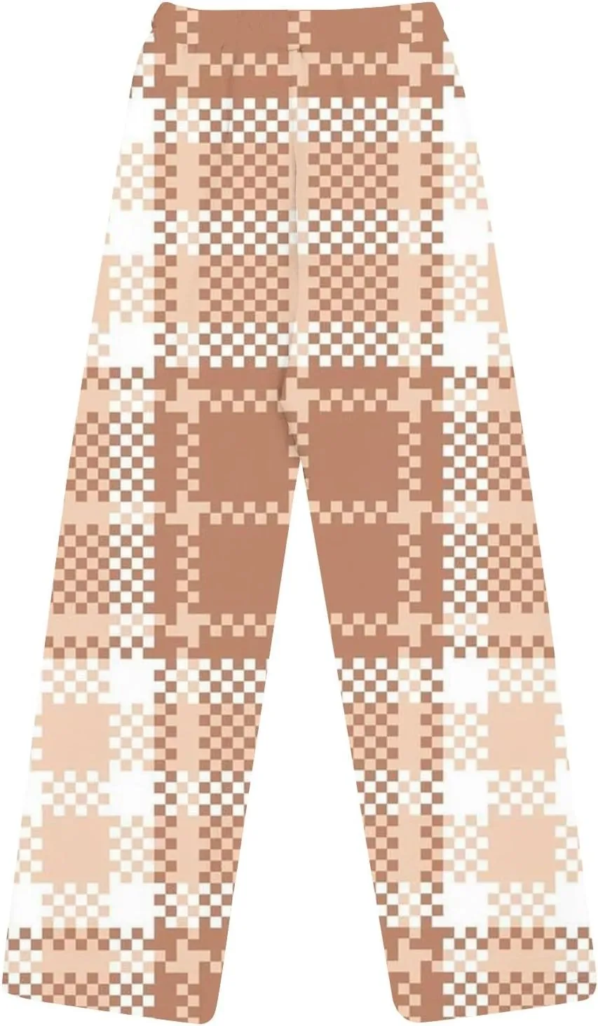 Womens Flannel Fluffy Pajama Pants Plaid Stretch Comfy Lounge Pants Drawstring Sleep Pajamas Bottoms with Pockets