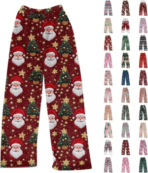 Womens Flannel Pajama Pants Loungewear for Women Christmas Print Pajama Bottoms Soft Lounge Pj Pants Sleepwear