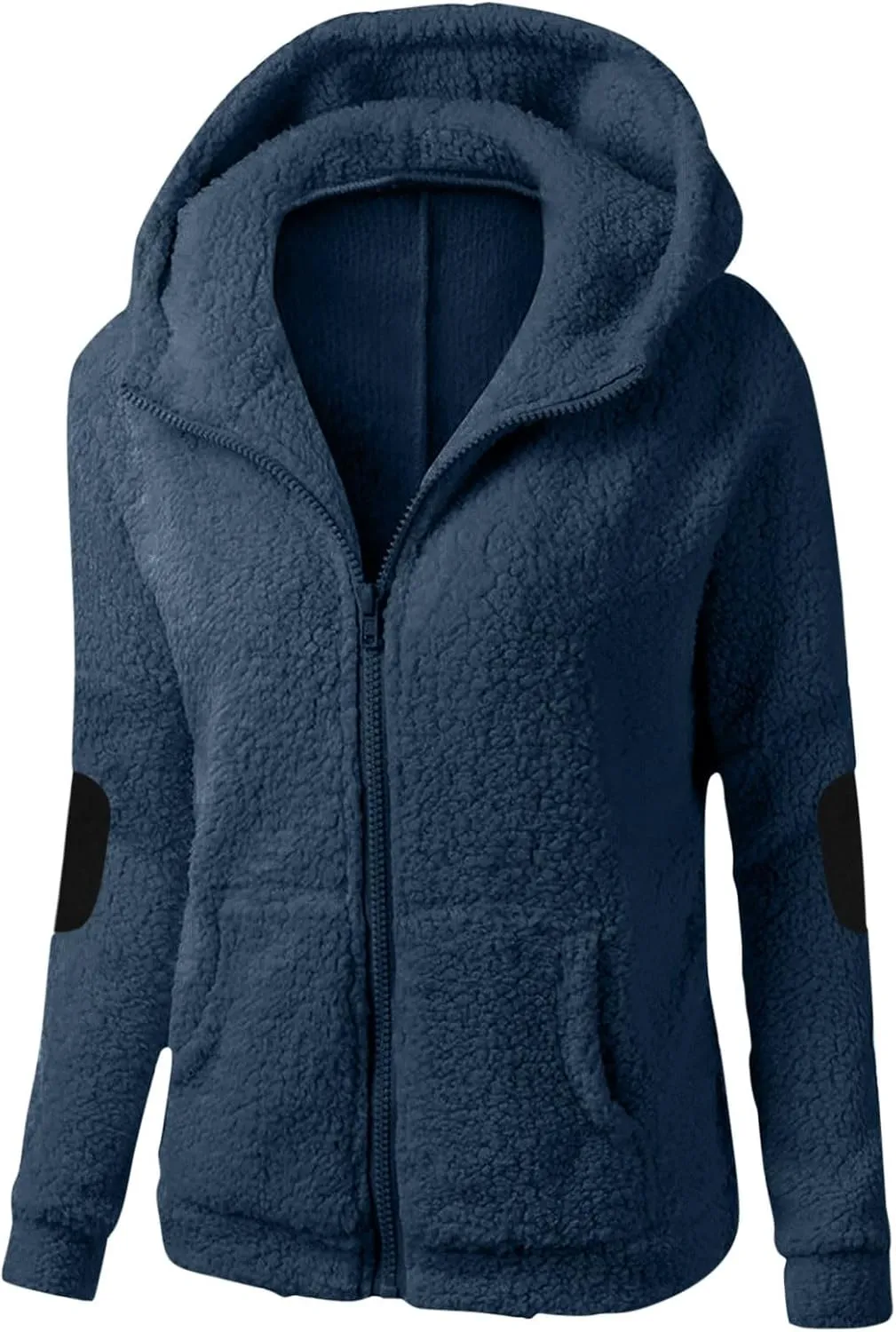 Womens Fleece Hoodie Jacket Fall Winter Wool Zip Warm Parka Jacket Coats Ladies Fluffy Slim Fit Hooded Outwear Coats