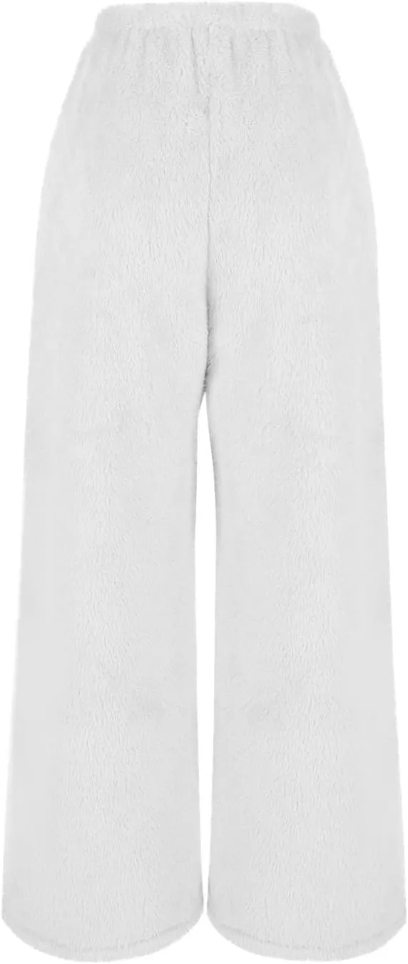 Women's Fluffy Pajamas Pants Plush Lounge Pants Fuzzy Sherpa Pj Bottoms Furry Winter Trousers Fleece Sleep Pants