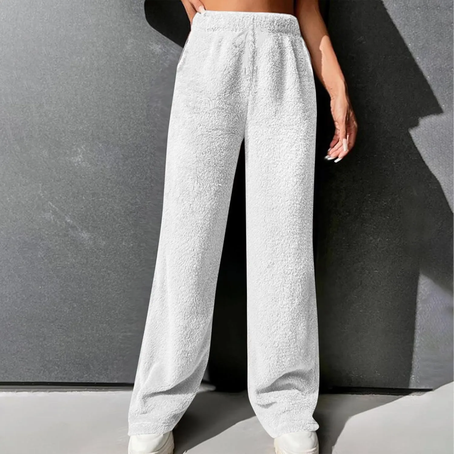 Women's Fluffy Pajamas Pants Plush Lounge Pants Fuzzy Sherpa Pj Bottoms Furry Winter Trousers Fleece Sleep Pants