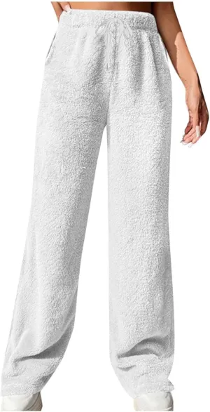 Women's Fluffy Pajamas Pants Plush Lounge Pants Fuzzy Sherpa Pj Bottoms Furry Winter Trousers Fleece Sleep Pants